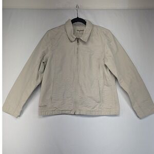 DRI DUCK for her Womens Canvas Utility Jacket Beige Size Medium Zip Front Collar